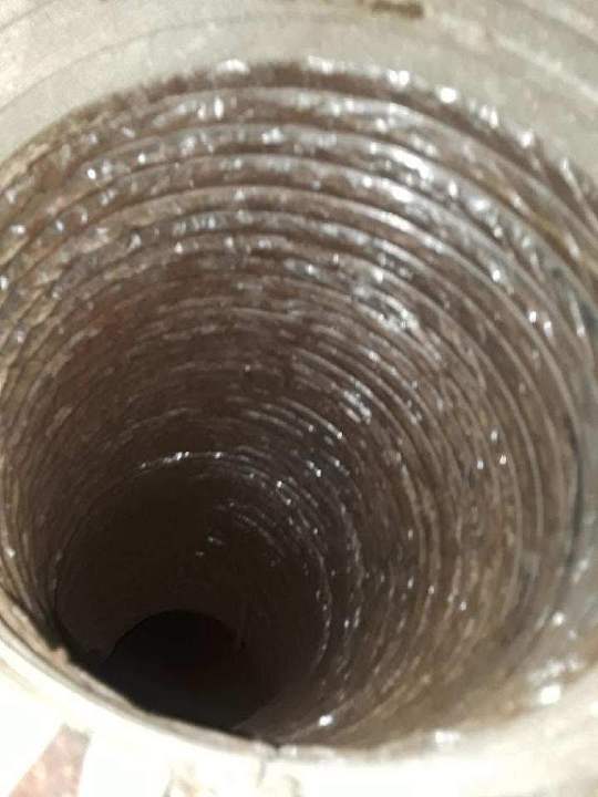 Inside a dirty flex duct run